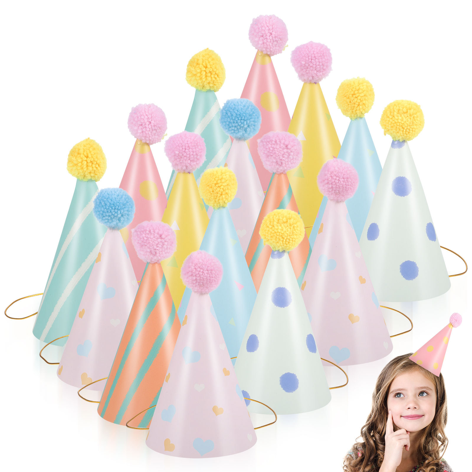 Party Hat Cone - 14 adet kağıt doğum günü şapkaları