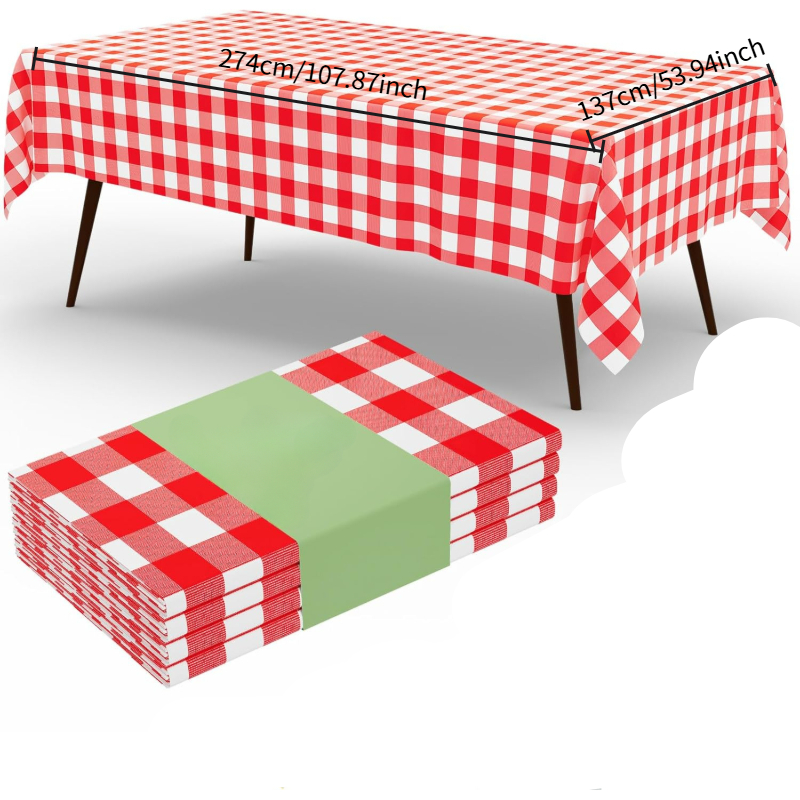 Table Cloth Disposable - Dikdörtgen Kırmızı Beyaz Kareli Masa Örtüsü,