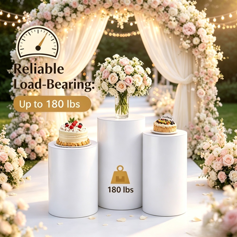 Dessert Table Backdrop - 3/5 Adet Beyaz Silindir Kaide Standları,