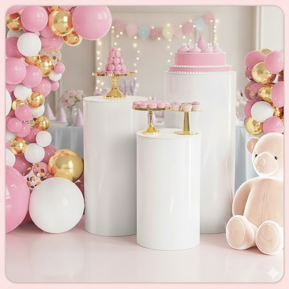 3/5 Adet Beyaz Silindir Kaide  - Dessert Table Backdrop incelemesi ve fiyatı